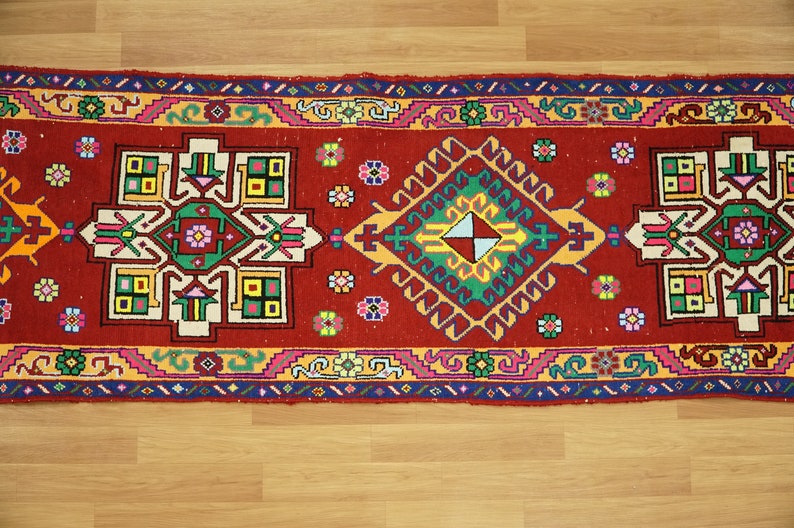 Alfombra Oushak vintage, alfombra de textura suave, alfombra gótica, alfombra de pasillo, alfombra de entrada, alfombra de boda, alfombra turca, corredor Herki, 3x11,1 pies, GR 3629 imagen 4