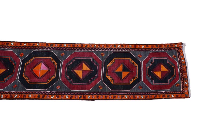 Orange Runner Rug, Soft Turkish Rug, Farmhouse Rug, Long Size Rug, Vintage Rug, Herki Runner, Hallway Rug, Stair Rug, 3.9x17.4 ft, GR 4579