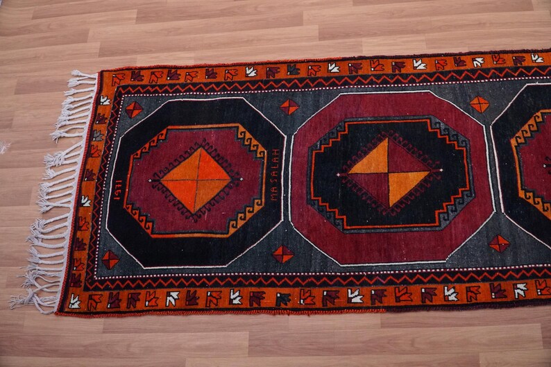 Orange Runner Rug, Soft Turkish Rug, Farmhouse Rug, Long Size Rug, Vintage Rug, Herki Runner, Hallway Rug, Stair Rug, 3.9x17.4 ft, GR 4579