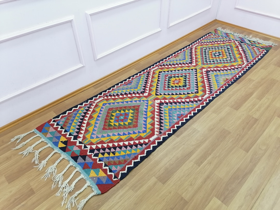 Aztec Runner Rug, Kilim Runner Rug, Turkish Kilim Rug, Handwoven Rug, 3
