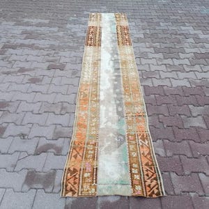 Soft Pile Rug, Turkish Handmade Rug, Hallway Rug, Oushak Wool Rug, Vintage Runner Rug, Patchwork Rug, Antique Rug, 2.1 x 10.6 Ft, GR 3377