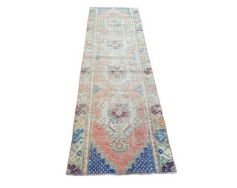 Alfombra de pasillo, alfombra vintage, alfombra de tweed, alfombra a cuadros, alfombra étnica, alfombra larga, alfombra turca Oushak, alfombra de pasillo, 2,5 x 8,3 pies GR 3321