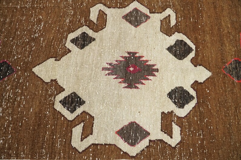 Alfombra para peldaños de escalera, alfombra marrón, alfombra retro, alfombra de estilo rústico, alfombra de cocina, alfombra anudada a mano, alfombra turca vintage, 3,7 x 11,4 pies, alfombra suave, GR 1024 imagen 8