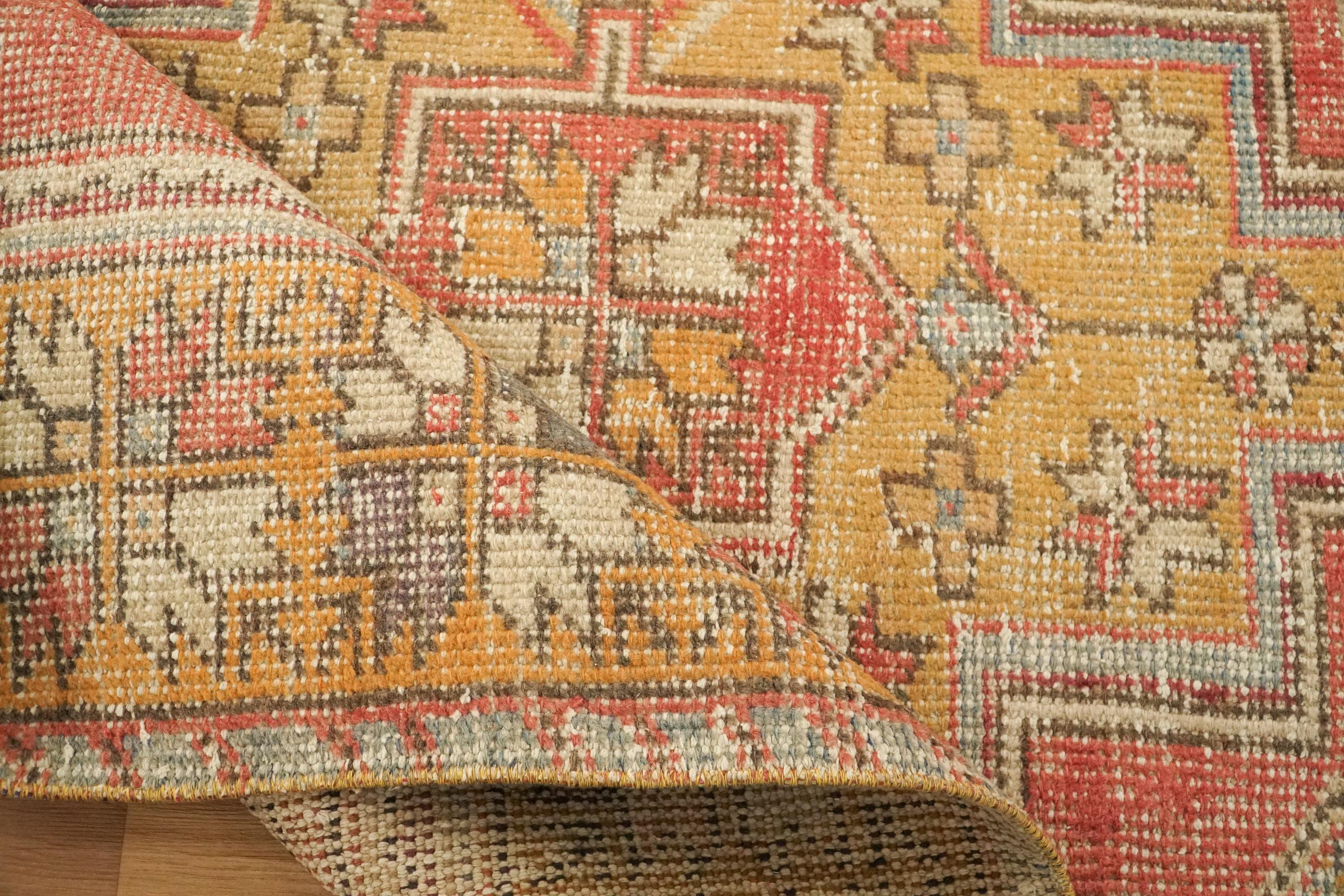 Vintage Oushak Rug, Distressed Rug, Retro Rug, Geometric Rug, Thin Rug, Turkish Rug, Organic Fiber Rug, Used Rug, 4.3x8.9 Ft, GR 3870