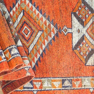 Oushak Orange Rug, Stair Step Rug, Hand Knotted Rug, Soft Turkish Rug, Hallway Rug, Heirloom Rug, Vintage Runner Rug, 2.9x11.7 ft, GR 3808