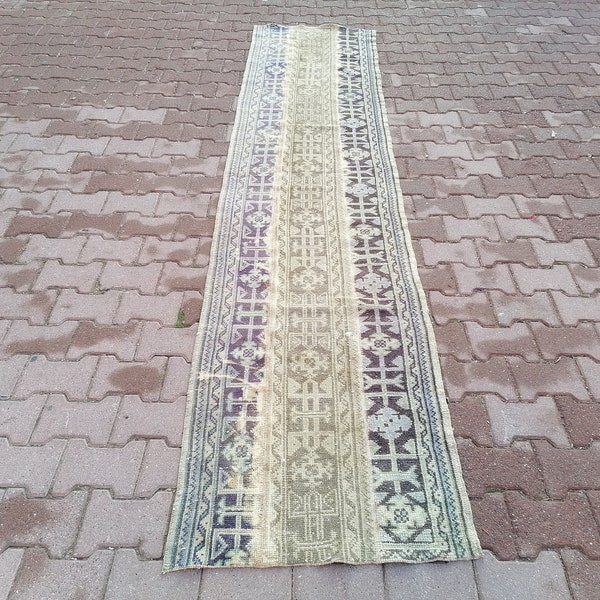 Handmade Rug, Moroccan Runner, Runner Rug, Vintage Rug, Patchwork Mat, Dining Room Rug, Turkish Rug, Oushak Rug, 2.3 x 10.6 feet, GR 3385