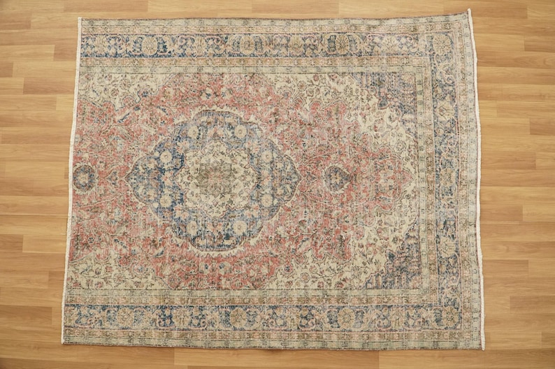 Oushak Area Rug, Stylish Rug, Organic Wool Rug, Turkish Rug, Under Bed Rug, Vintage Rug, Handknotted Rug, Pink Rug, 6.2 x 7.4 feet,