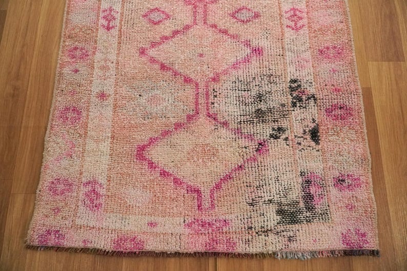 Blush Pink Rug, Handmade Runner Rug, Kitchen Rug, Herki Runner Rug