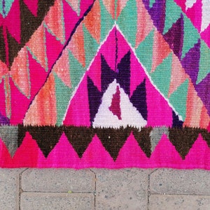 Herki Turkish Rug, Boho Area Rug, Stair Rug, Eclectic Rug, Fringe Rug, Pink Teal Rug, Gothic Rug, Vintage Rug, Runner Mat, 3x10.8 ft GR 3503 image 9