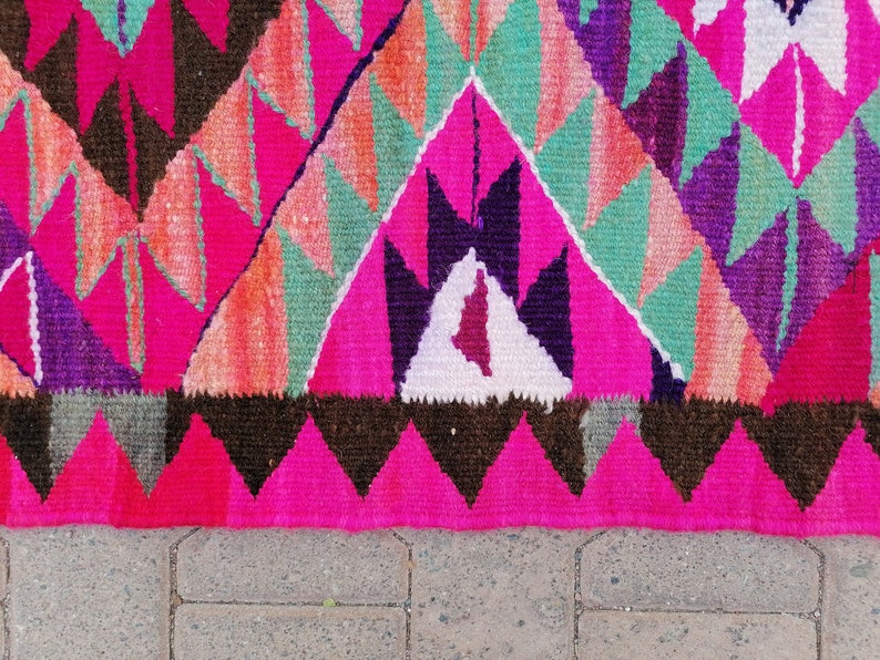 Herki Turkish Rug, Boho Area Rug, Stair Rug, Eclectic Rug, Fringe Rug, Pink Teal Rug, Gothic Rug, Vintage Rug, Runner Mat, 3x10.8 ft GR 3503 image 9