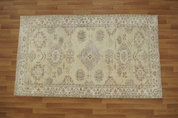 Geometric Design Rug, Vintage Rug, Oushak Rug, Hand Knotted Rug, Faded Rug, Turkish Rug, Pasoral Show Room Carpet, 5.3 x 8.8 feet, GR 2476