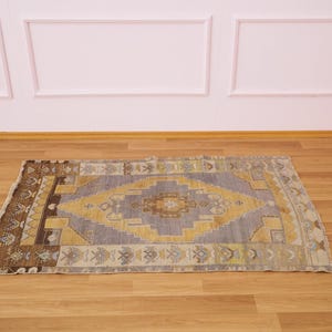 bohemian area rug, hand knotted rug, vintage rug, turkish rug, oushak rug, antique rug, muted color rug, living room rug, 3.3 x 5.1, GR 469 image 10