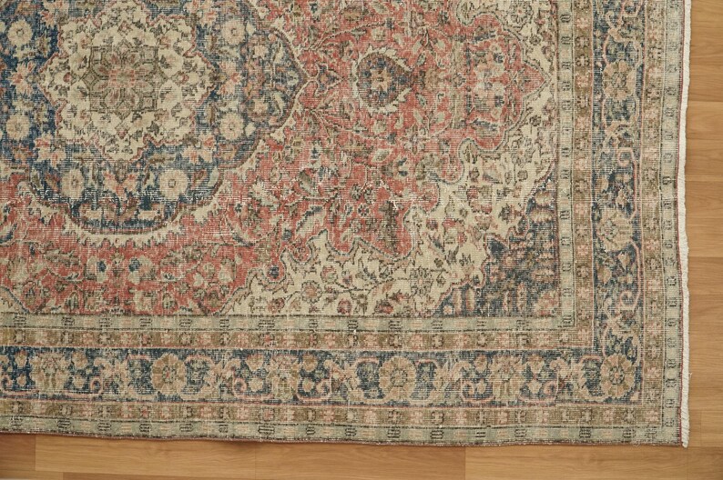 Oushak Area Rug, Stylish Rug, Organic Wool Rug, Turkish Rug, Under Bed Rug, Vintage Rug, Handknotted Rug, Pink Rug, 6.2 x 7.4 feet, GR 157 image 4