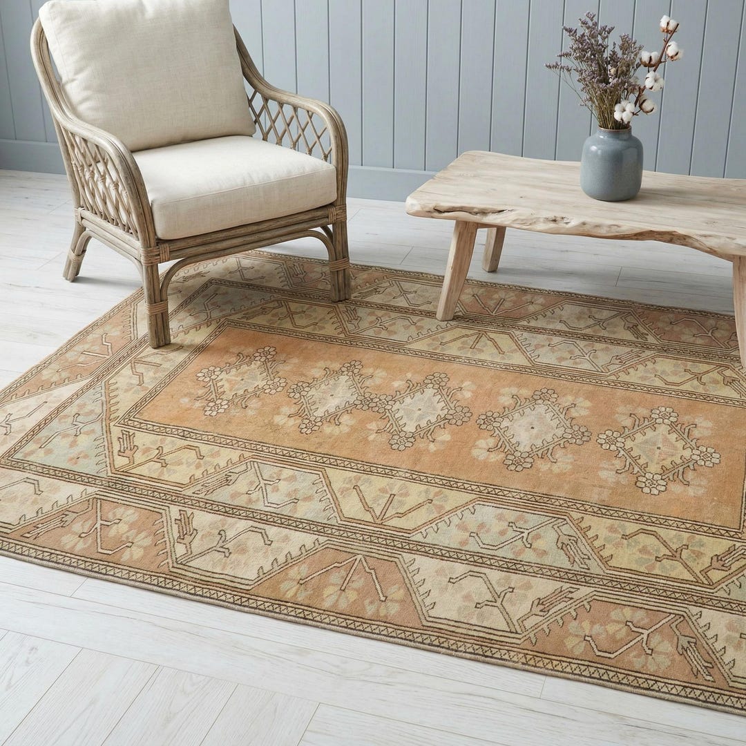 Vintage Turkish Oushak Hand-knotted Wool Area Rug 6x9 Ft | Faded