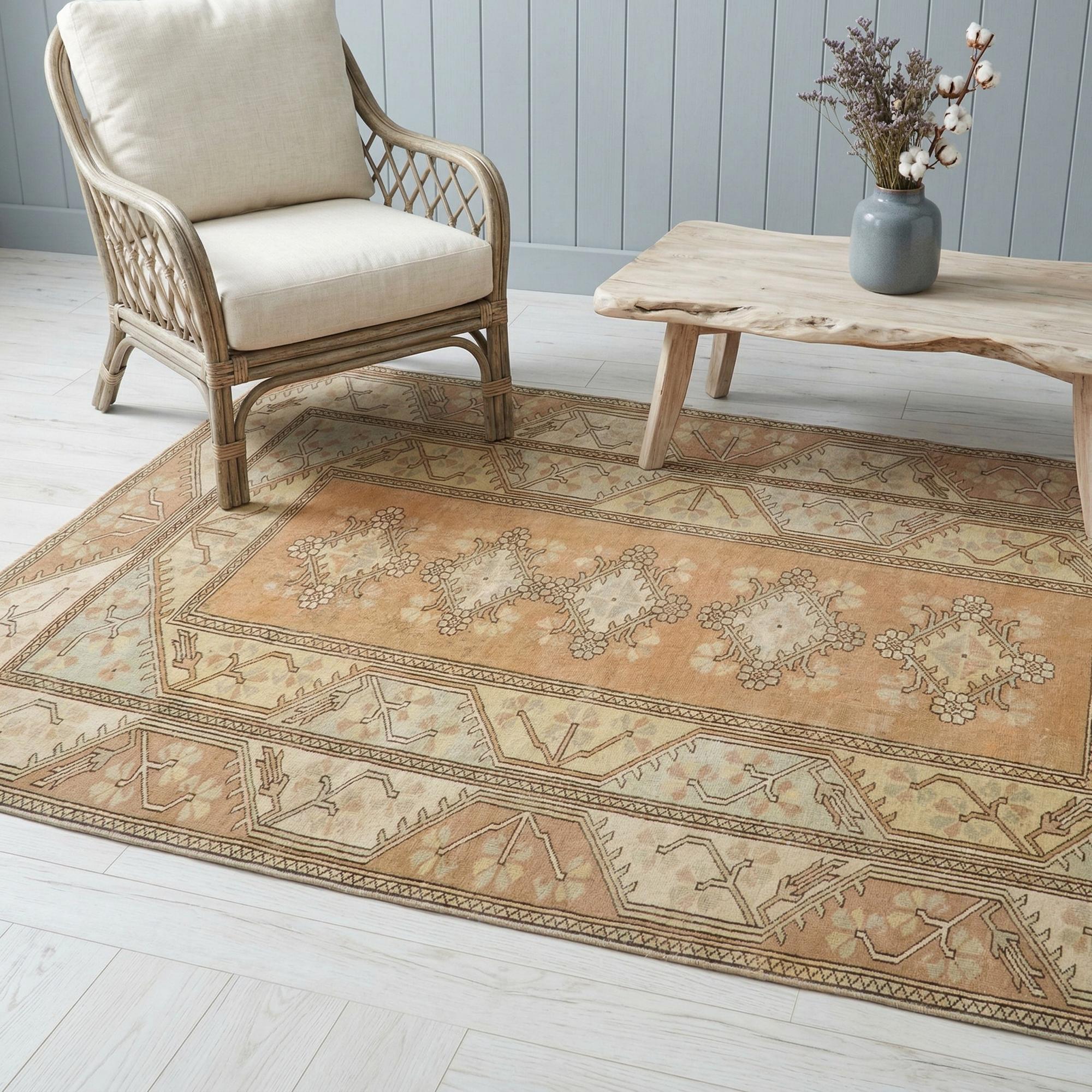 Vintage Turkish Oushak Hand-knotted Wool Area Rug 6x9 Ft | Faded