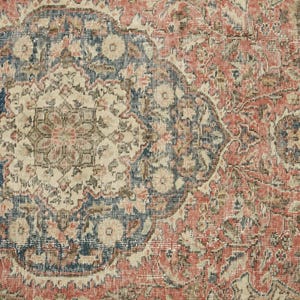 Oushak Area Rug, Stylish Rug, Organic Wool Rug, Turkish Rug, Under Bed Rug, Vintage Rug, Handknotted Rug, Pink Rug, 6.2 x 7.4 feet, GR 157 image 6