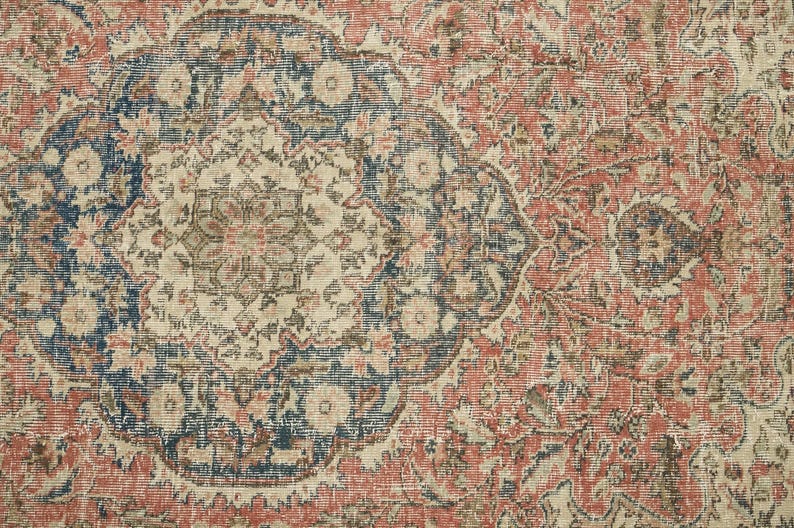 Oushak Area Rug, Stylish Rug, Organic Wool Rug, Turkish Rug, Under Bed Rug, Vintage Rug, Handknotted Rug, Pink Rug, 6.2 x 7.4 feet, GR 157 image 6