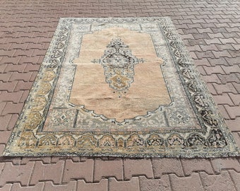 Boho Oushak Rug, Area Rug, Vintage Rug, Floor Rug, Carpet Rug, Antique Rug, Bedroom Rug, Oriental Rug, Orange Rug, 5.6 x 7.4 feet, GR 3221