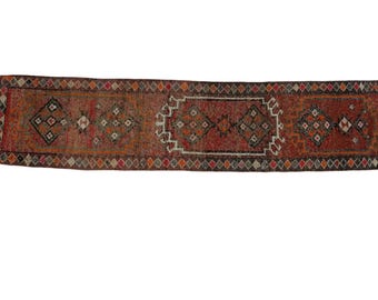 Oriental rug, Handmade Herki Rug, Vintage Rug, Runner Area Rug, Pastel Color Rug, Stair Rug, Ikat Rug, Turkish Wool Rug, 2.6x10.8 ft GR 3557