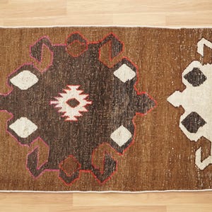 Alfombra para peldaños de escalera, alfombra marrón, alfombra retro, alfombra de estilo rústico, alfombra de cocina, alfombra anudada a mano, alfombra turca vintage, 3,7 x 11,4 pies, alfombra suave, GR 1024 imagen 3