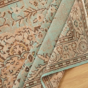 Oriental Oushak Rug, Pink Blue Rug, Bed Side Rug, Ornate Rug, Turkish Rug, Saloon Rug, Vintage Rug, Hand Knotted Rug, 5.9x9.7 Ft, GR 1935