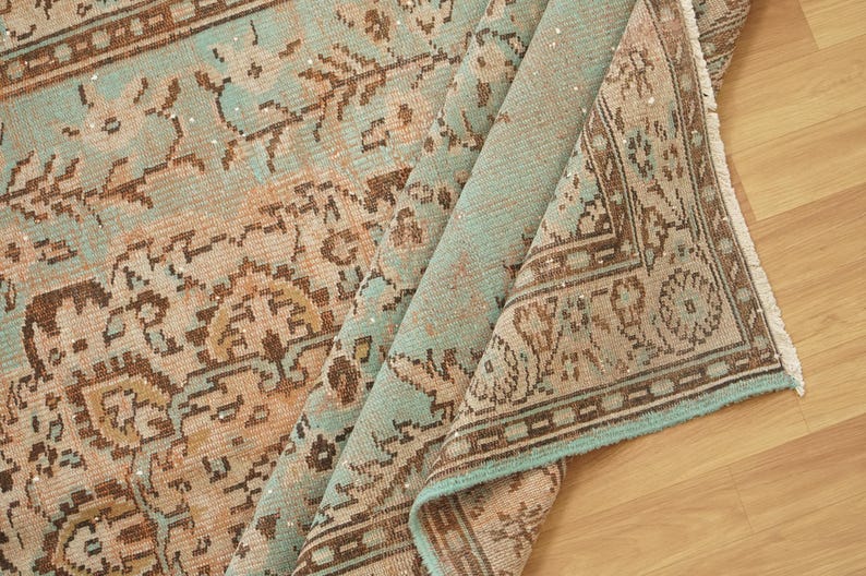 Oriental Oushak Rug, Pink Blue Rug, Bed Side Rug, Ornate Rug, Turkish Rug, Saloon Rug, Vintage Rug, Hand Knotted Rug, 5.9x9.7 Ft, GR 1935