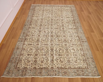 Beige Oushak rug, Floral Turkish Rug, Vintage Rug, Area Rug, Handknotted Rug, Wool Rug, Kitchen Floor Rug, 5.1 x 9.1 ft, Saloon Rug , GR 72