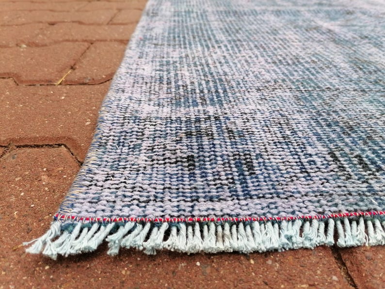 Alfombra hecha a mano, alfombra de pasillo para exteriores, alfombra azul, alfombra costera, tapete de lavandería, alfombra vintage, alfombra teñida, alfombra turca, 3.1 x 7.7 pies GR 3442 imagen 7