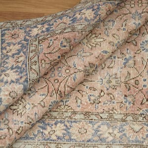Floral Medium Rug, Vintage Wool Rug, Bordered Rug, Faded Woven Rug, Organic Cotton Rug, Primitive Rug, Cellar Floor Rug, 4.1x7.4 Ft, GR 4570