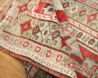 Weicher Wollteppich, Türkischer Teppich, Vintage Teppich, Oushak Teppich, Hängeteppich, Handgewebter Teppich, Wollteppich, Schafteppich, 100x200 cm, GR 3837