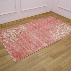 Red Rug, Turkish Rug, Floral Rug, Vintage Rug, Kidsroom Rug, Floor Rug, 3.7x6.5 feet, Bedroom Rug, Muted Rug, Wool Rug, Decor Rug, GR 2034