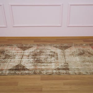 Chocolate Brown Rug, Quality Oushak Area Rug, Aztec Design Rug, Runner Rug, Vintage Rug, Bathroom Floor Rug, 3.2 x 8.5 feet, GR 1235 image 5