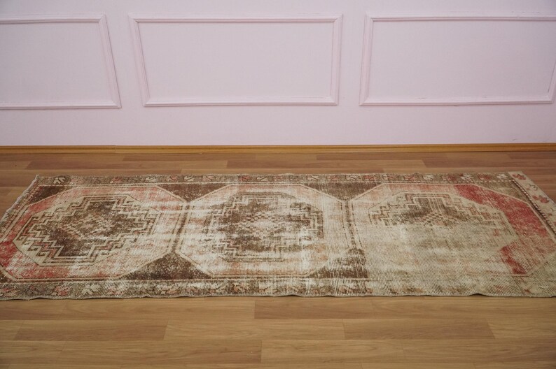 Chocolate Brown Rug, Quality Oushak Area Rug, Aztec Design Rug, Runner Rug, Vintage Rug, Bathroom Floor Rug, 3.2 x 8.5 feet, GR 1235 image 5