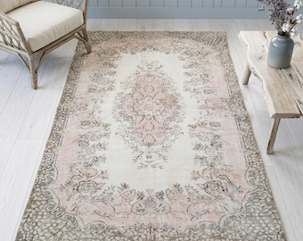 Turkish Oushak Rug: Vintage Floral Wool 5.9x10.2 Feet GR 3074