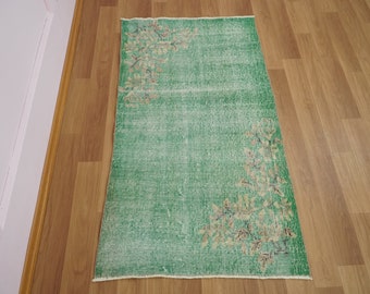 Green Turkish Rug, Bohemian Rug, Vintage Rugs, Oushak Wool Rug, 2.5 x 4.9 feet, Hand Knot Rug, Livingroom Rug, Turkey Floor Rug, GR 1314