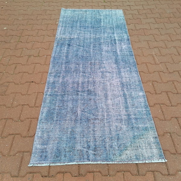 Alfombra hecha a mano, corredor al aire libre, alfombra azul, alfombra costera, alfombra de lavandería, alfombra para niños, alfombra vintage, alfombra teñida, alfombra turca, 3.1 x 7.7 pies GR 3442