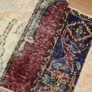 Tappeto color pastello, tappeto di piccole dimensioni, tappeto usurato, tappeto usurato, tappeto tessuto a mano, tappeto patchwork elegante, tappeto vintage sbiadito, 1,5x3,1 piedi, GR 4538