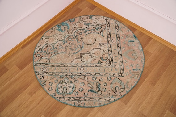 Vintage Rug, Oushak Rug, Area Rug, Circle Rug, Boho Rug, Home Decor Rug, Wool Rug, Bedroom Rug, 3.7 feet, Entry Rug, Laundry Rug, GR 1543