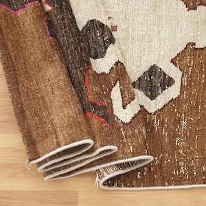Alfombra para peldaños de escalera, alfombra marrón, alfombra retro, alfombra de estilo rústico, alfombra de cocina, alfombra anudada a mano, alfombra turca vintage, 3,7 x 11,4 pies, alfombra suave, GR 1024 imagen 9
