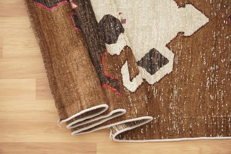 Alfombra para peldaños de escalera, alfombra marrón, alfombra retro, alfombra de estilo rústico, alfombra de cocina, alfombra anudada a mano, alfombra turca vintage, 3,7 x 11,4 pies, alfombra suave, GR 1024 imagen 9