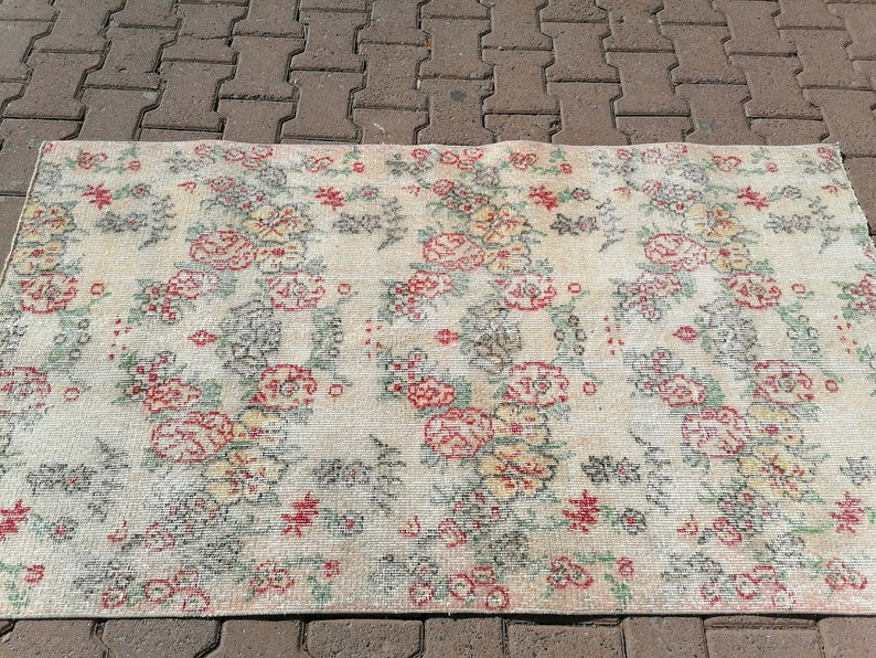 Oushak rug, Turkish rug, Floral mat, Vintage rug, Bath mat, Accent rug, Handmade Rug, Bedroom Rug, Bohemian Rug, Wool rug, 3x5.2 ft, GR 2955 image 3