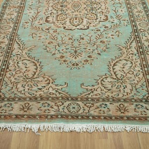 Oriental Oushak Rug, Pink Blue Rug, Bed Side Rug, Ornate Rug, Turkish Rug, Saloon Rug, Vintage Rug, Hand Knotted Rug, 5.9x9.7 Ft, GR 1935