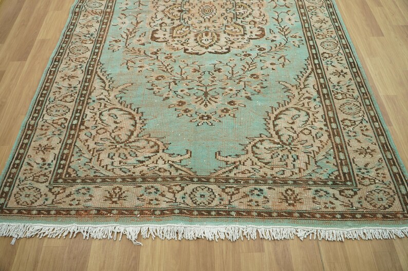 Oriental Oushak Rug, Pink Blue Rug, Bed Side Rug, Ornate Rug, Turkish Rug, Saloon Rug, Vintage Rug, Hand Knotted Rug, 5.9x9.7 Ft, GR 1935
