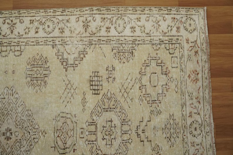 Geometric Design Rug, Vintage Rug, Oushak Rug, Hand Knotted Rug, Faded Rug, Turkish Rug, Pasoral Show Room Carpet, 5.3 x 8.8 feet, GR 2476 image 8