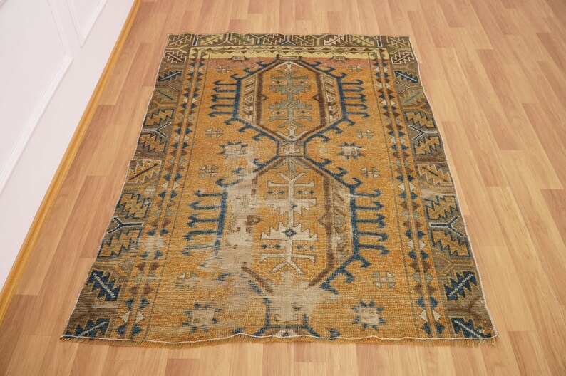 Living Room Rug Oushak Area Rug Turkish Vintage Rug Hand Made Rug GR 871 4.6 x 6.4 feet Kitchen Rug Bohemian Rug Wool Rug