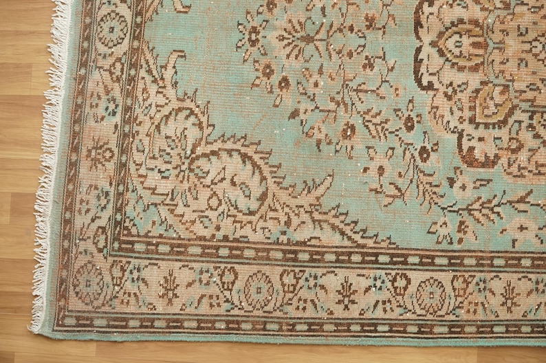 Oriental Oushak Rug, Pink Blue Rug, Bed Side Rug, Ornate Rug, Turkish Rug, Saloon Rug, Vintage Rug, Hand Knotted Rug, 5.9x9.7 Ft, GR 1935