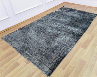 Black Rug, Overdye Rug, Bohemian Rug, Salon Rug, Living Room Rug, Wool Rug, Vintage Turkish Rug, Oushak Rug, Boho Rug, 4.6 x 8.6 ft, GR 2325