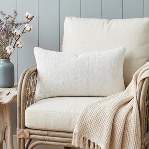 Simple White Textured Lumbar 8x16 | Minimalist Woven Cushion Cover