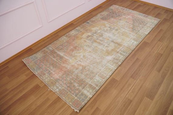 Worn Rug, Muted Rug, Turkish Rug, Wool Rug, Oushak Rug, Bohemian Rug, Livingroom Rug, Faded Rug, 4.4 x 9.2 feet, Boho Chic Rug, GR 1810