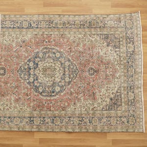 Oushak Area Rug, Stylish Rug, Organic Wool Rug, Turkish Rug, Under Bed Rug, Vintage Rug, Handknotted Rug, Pink Rug, 6.2 x 7.4 feet,